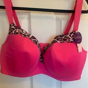 New Lane Bryant Bra in hot pink with leapard lace trim size 44 DD